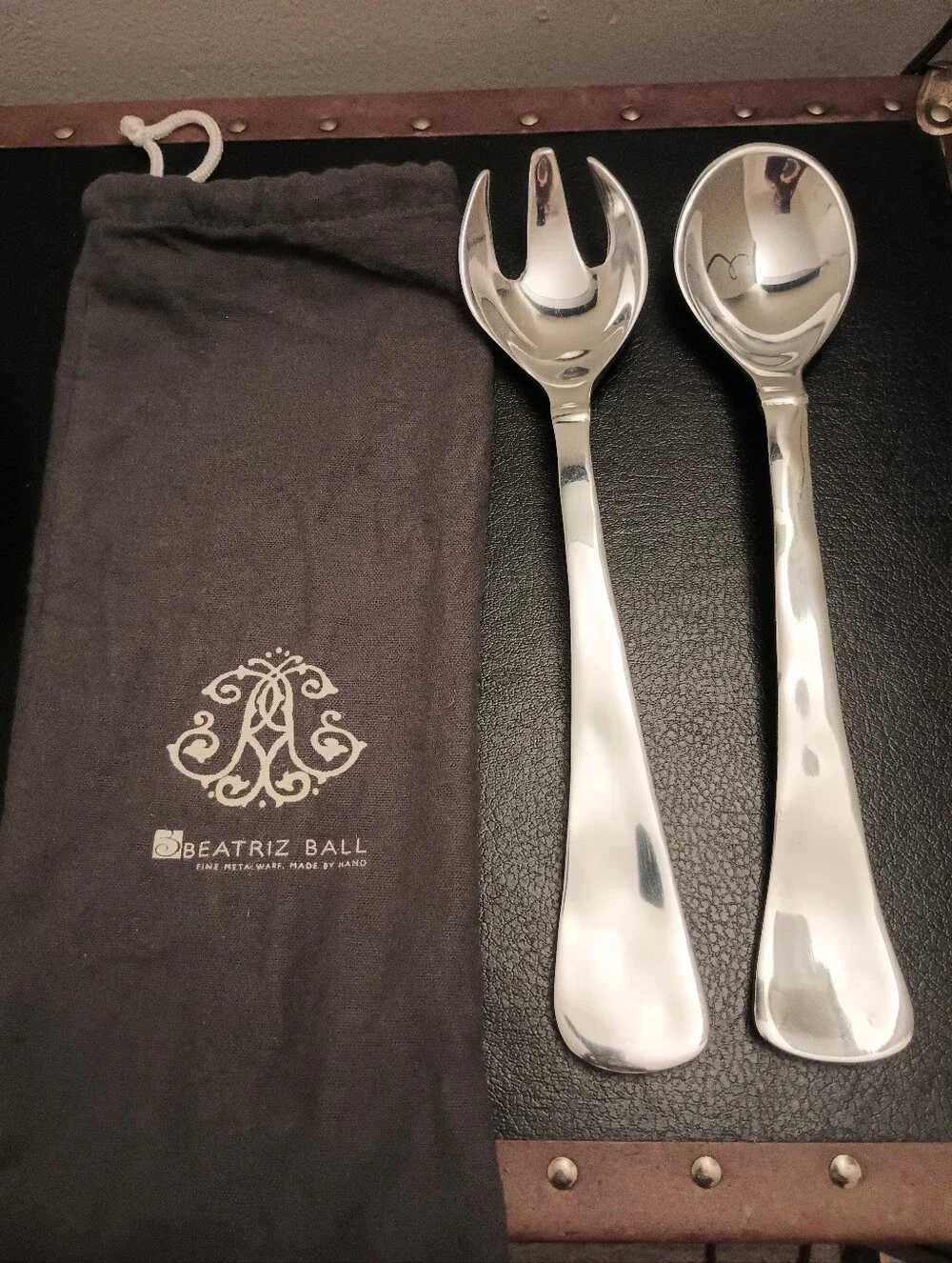 Beatriz Ball Stainless Salad Serving Set W Serving Utensils Polished Silver Tone
